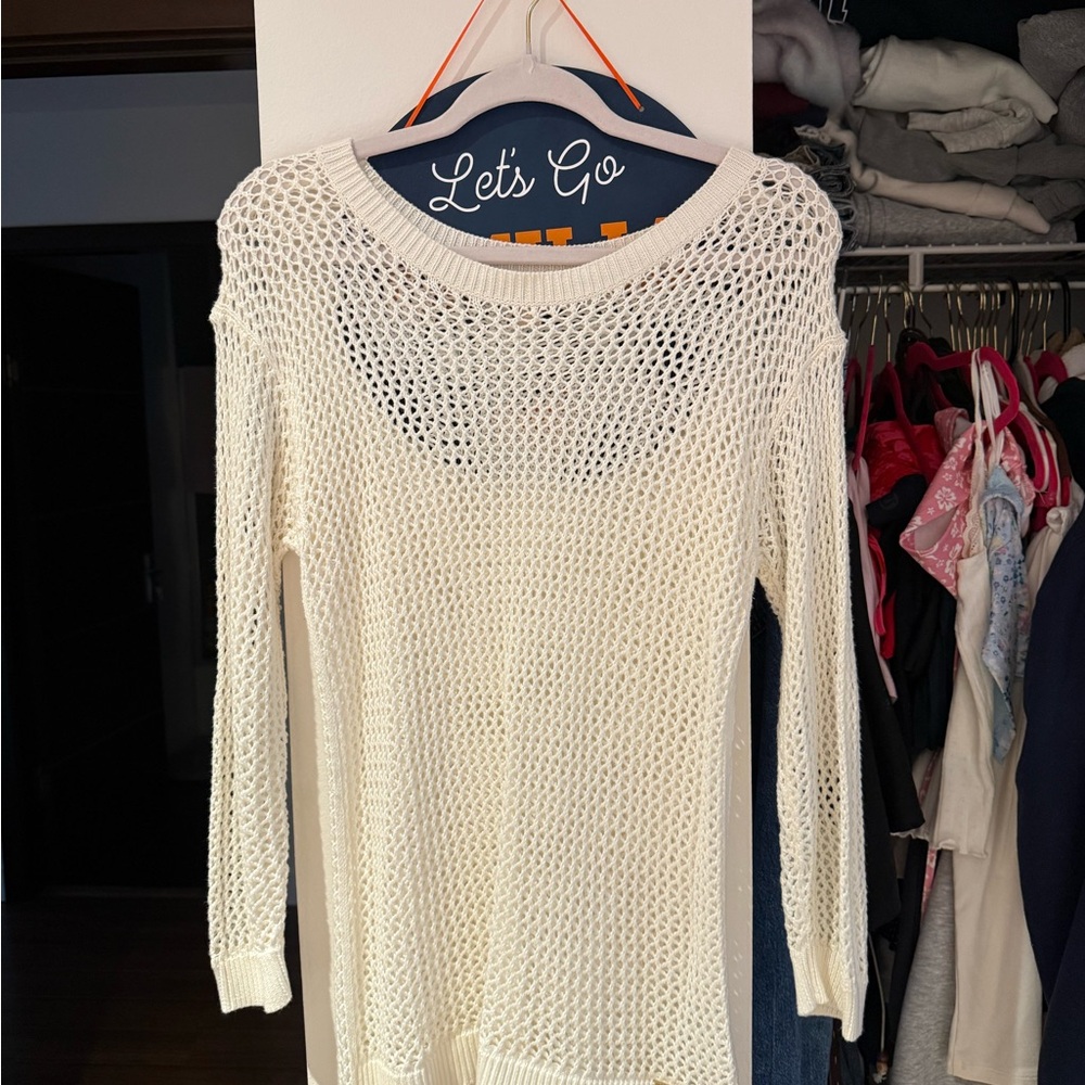Michael Kors Cream Open-Weave Scoop Neck Sweater